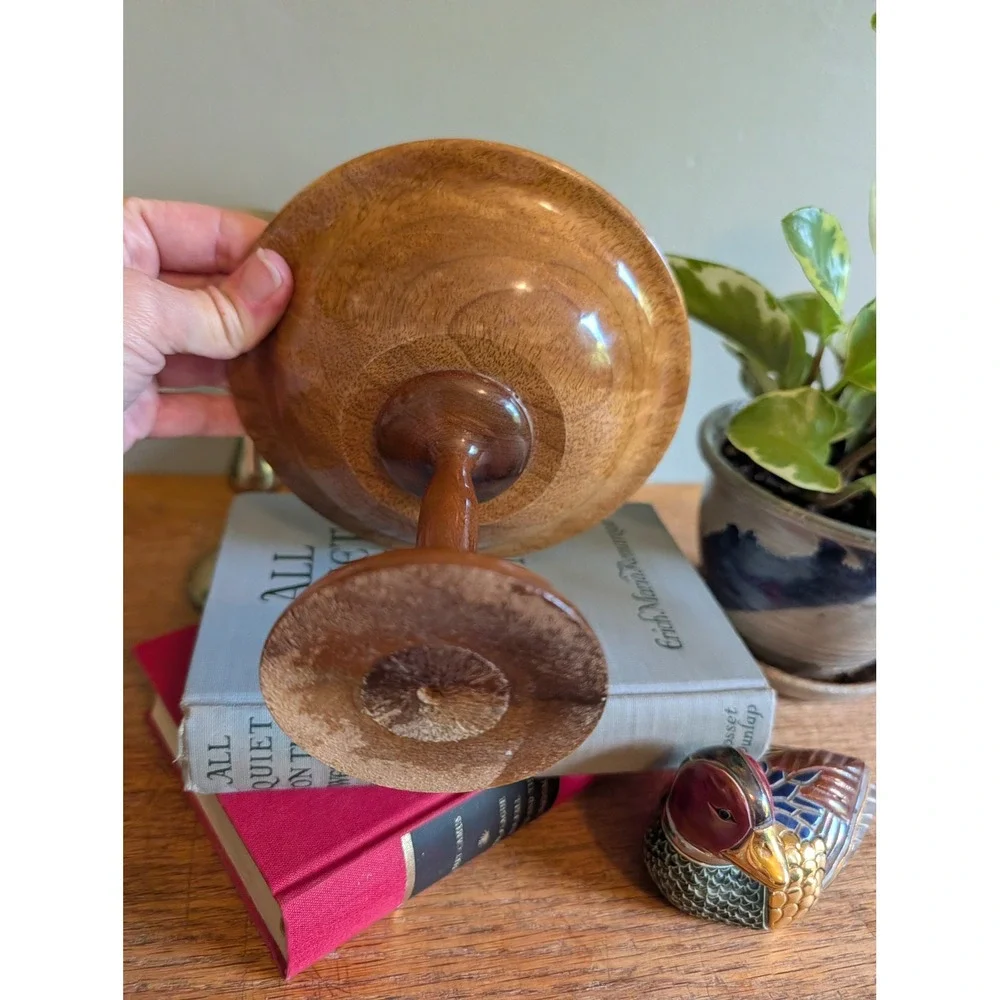 Vintage MCM Hand Turned Myrtlewood‎ Pedestal Bowl Dish Mid Oregon Decor Rustic